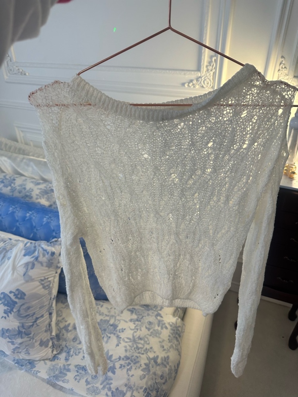 OAK + FORT Cream Open-Knit Off-the-Shoulder Sweater